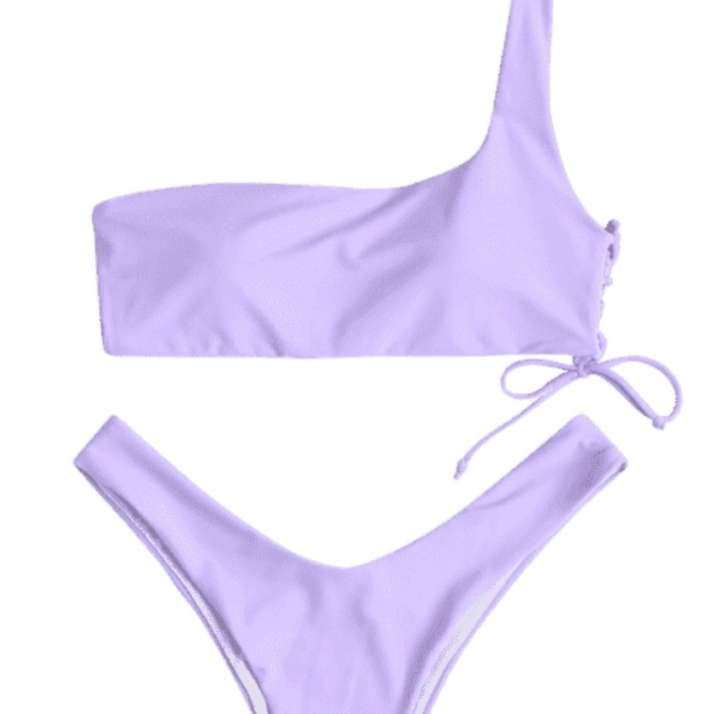 One shoulder lilac high waisted bikini